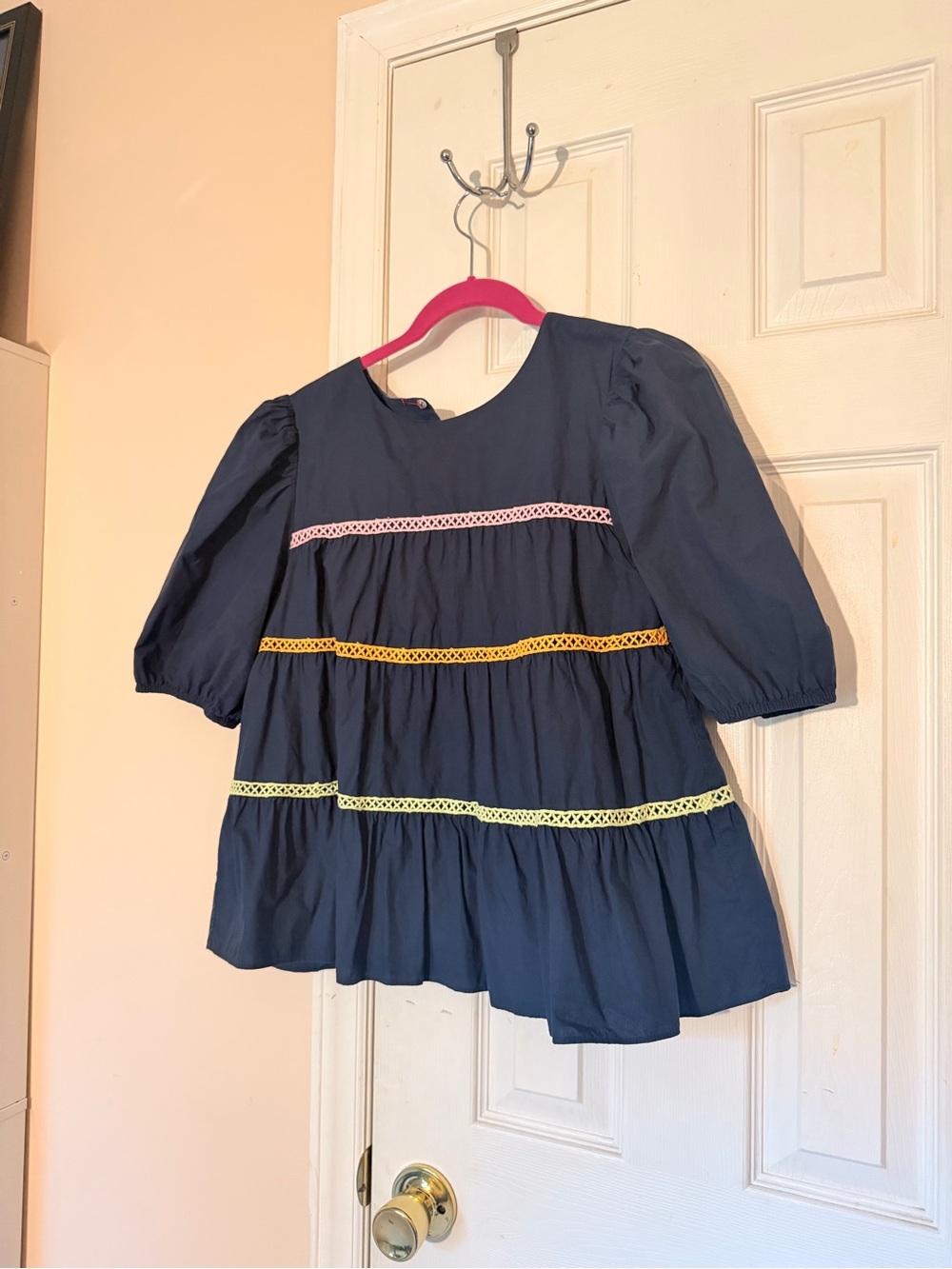 English Factory Puff Sleeve Top Navy Size Large